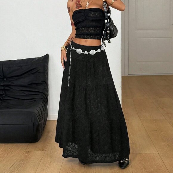 Black Sexy Women's All-Season Concert Rave Festival Rave Outfit Lace Skirts - Picture 5 of 6